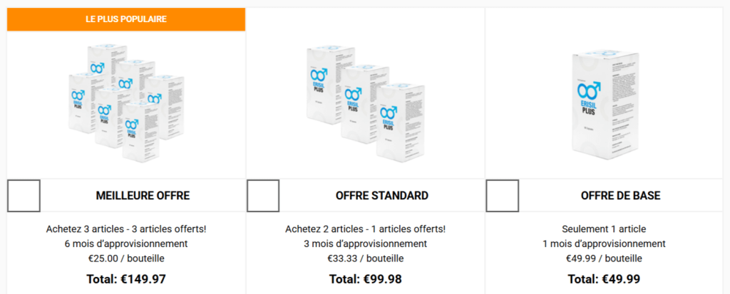 Erisil Plus - Les différentes offres